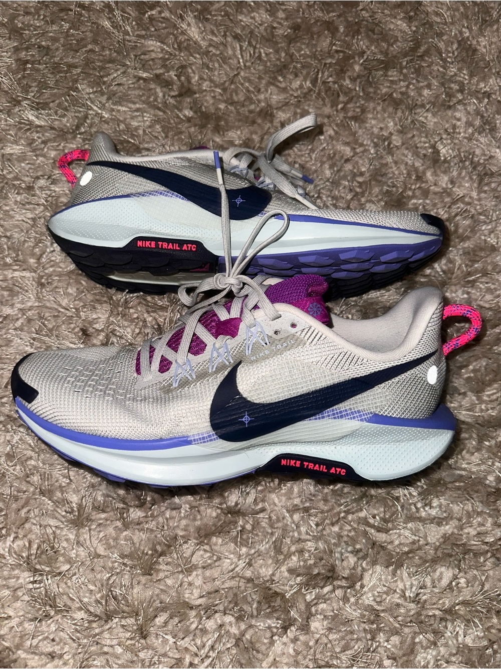 Nike Women’s Trail Running Shoes - Beige with Navy & Purple & Pink Accents